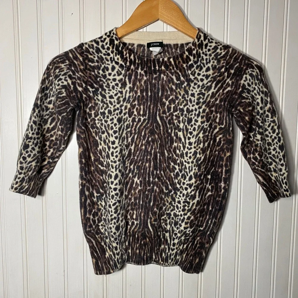 Y2K JCrew Fitted Cheetah Print 100% Merino Wool Leopard Print 2000s Sweater - S